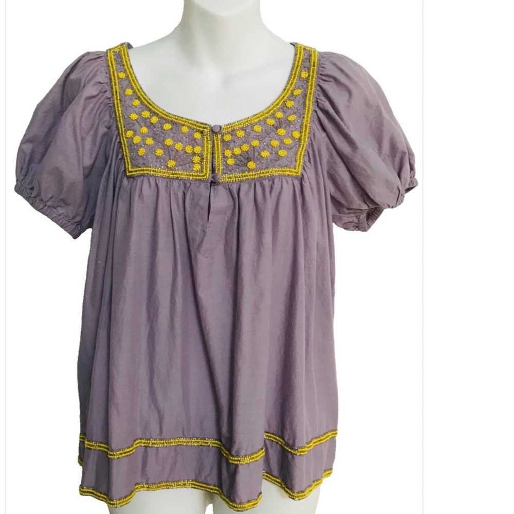 FRENCH CONNECTION Beaded Boho PEASANT TOP Size 0